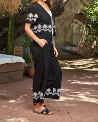 PAPARAZZI Embroidered Linen Crop Pant in black - women's pants - view 5
