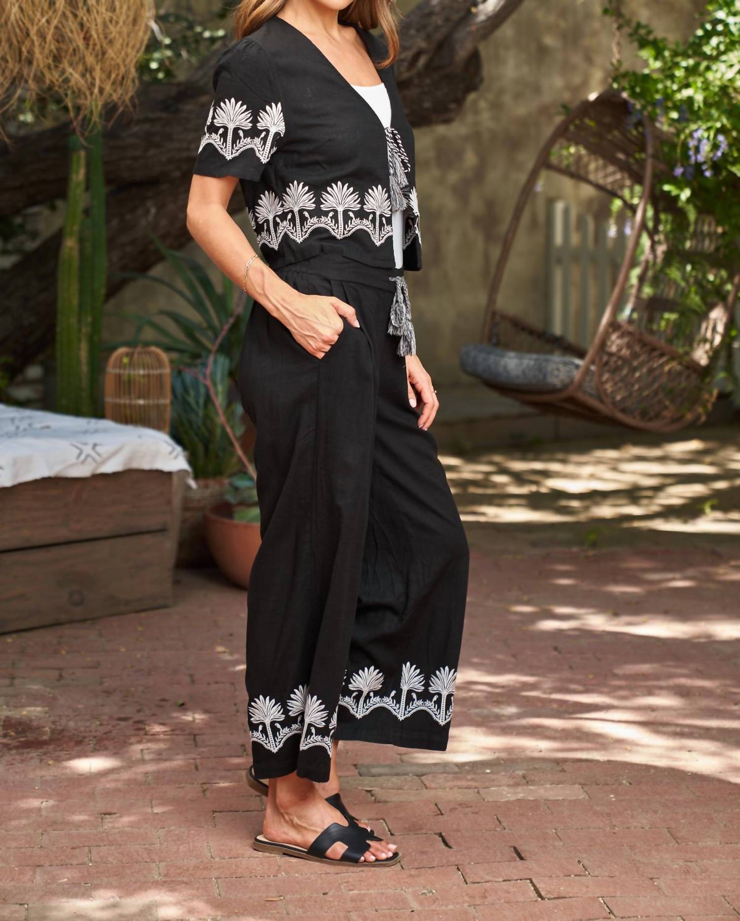 PAPARAZZI Embroidered Linen Crop Pant in black - women's pants - view 5