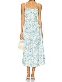ASTR Capria Midi Dress in blue green floral - women's dress