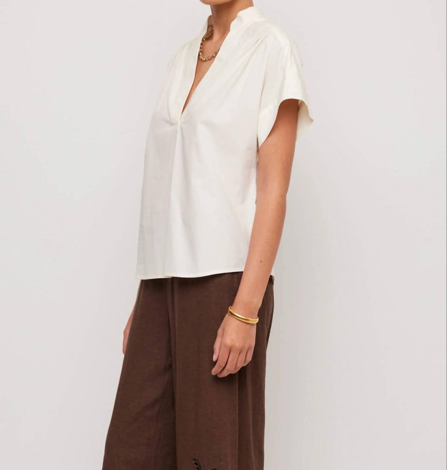 Fifteen Twenty - Women's Olive Short Sleeve V-neck Top