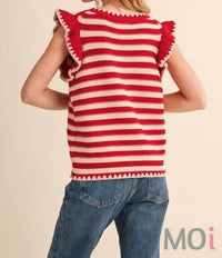 &Merci - Striped Flutter Sleeve Sweater Top