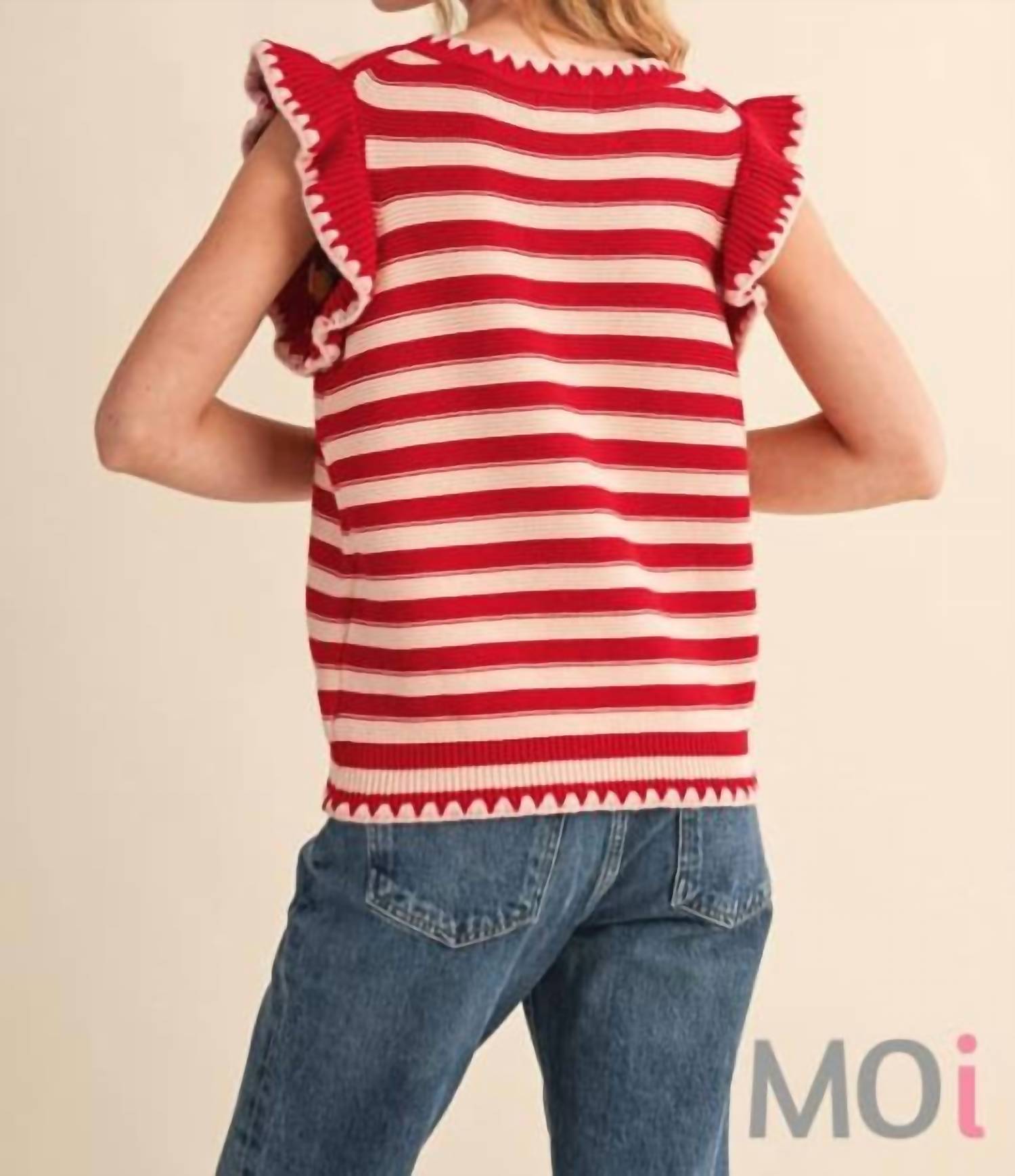 &Merci - Striped Flutter Sleeve Sweater Top