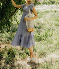Mikarose Ruffle Hem Midi Dress in lavender - women's dress - detail view