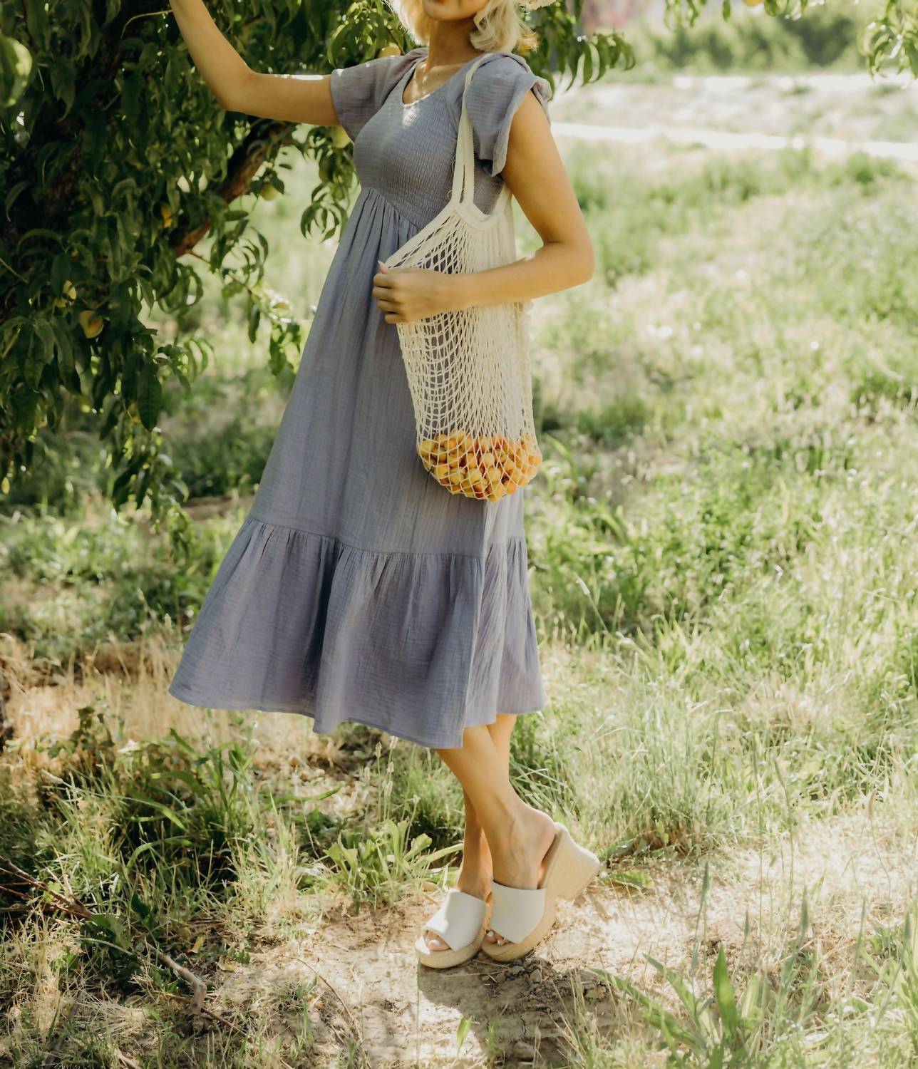 Mikarose Ruffle Hem Midi Dress in lavender - women's dress - detail view