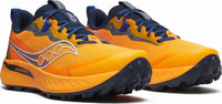 SAUCONY Men's Peregrine 15 Trail Shoe in peel navy orange - men's shoe - detail view