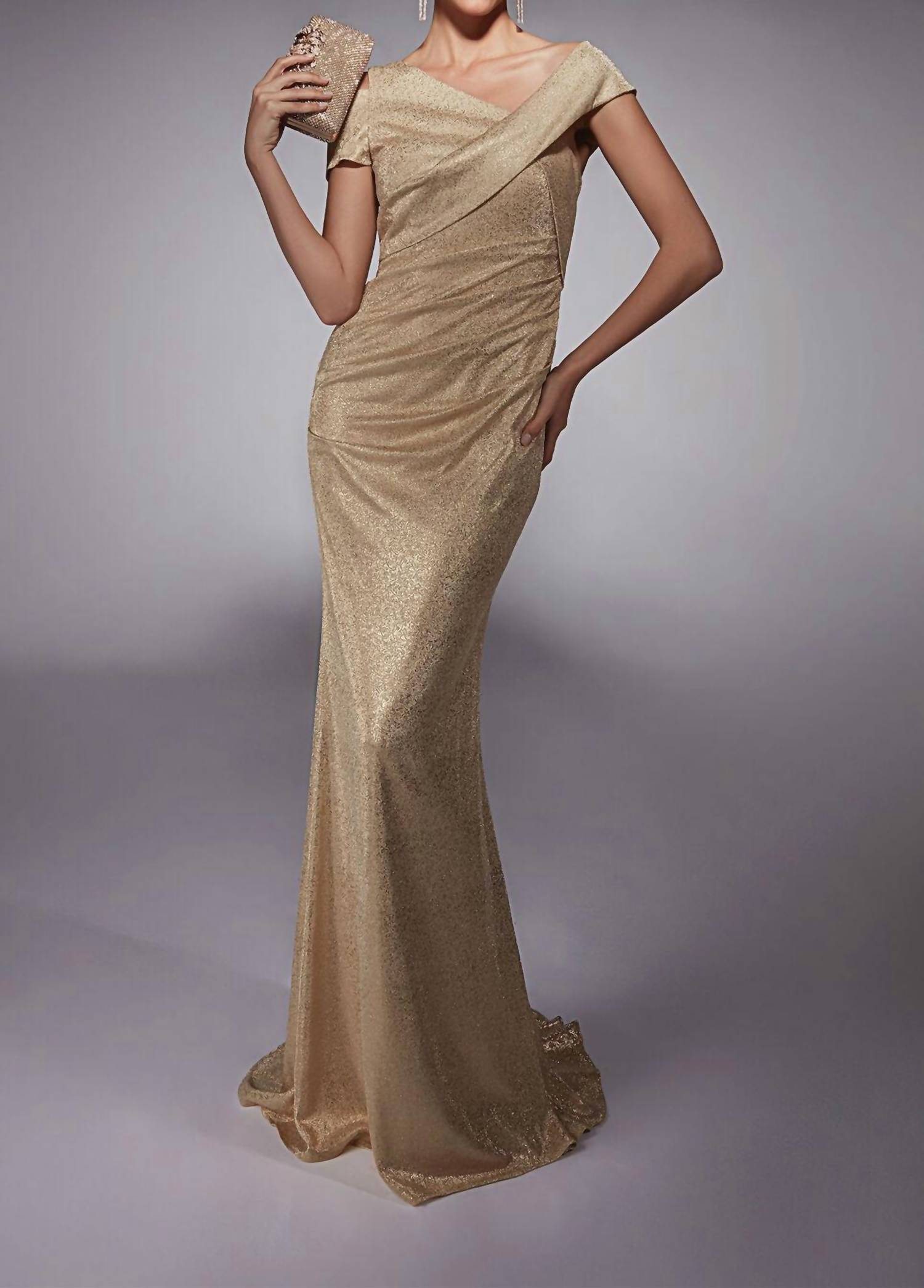 ALYCE PARIS Asymmetric Neck Ruched Side Dress in gold - women's dress