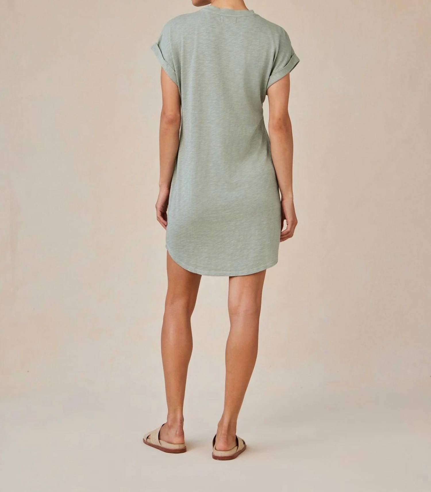Bella Dahl Roll Sleeve T-shirt Dress in olive - women's dress - detail view