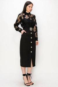 Ina Fashion - Long Sleeve 3d Floral Lace Button Front Blouse