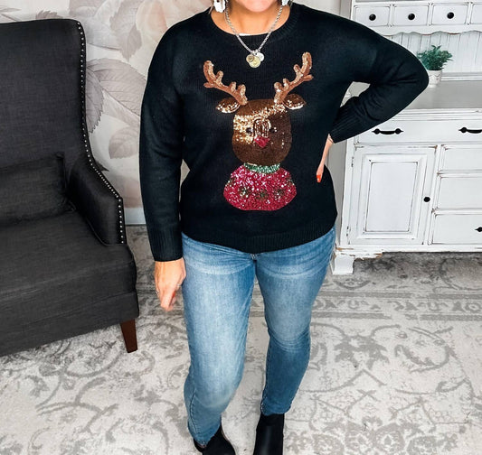Andree By Unit - Christmas Rudolph Sequin Long Sleeve Sweater