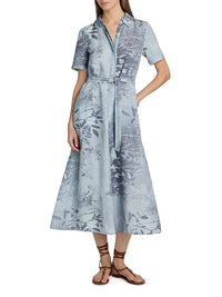 SIMKHAI Audria Floral Linen-blend Belted Midi Dress in multicolor - women's dress