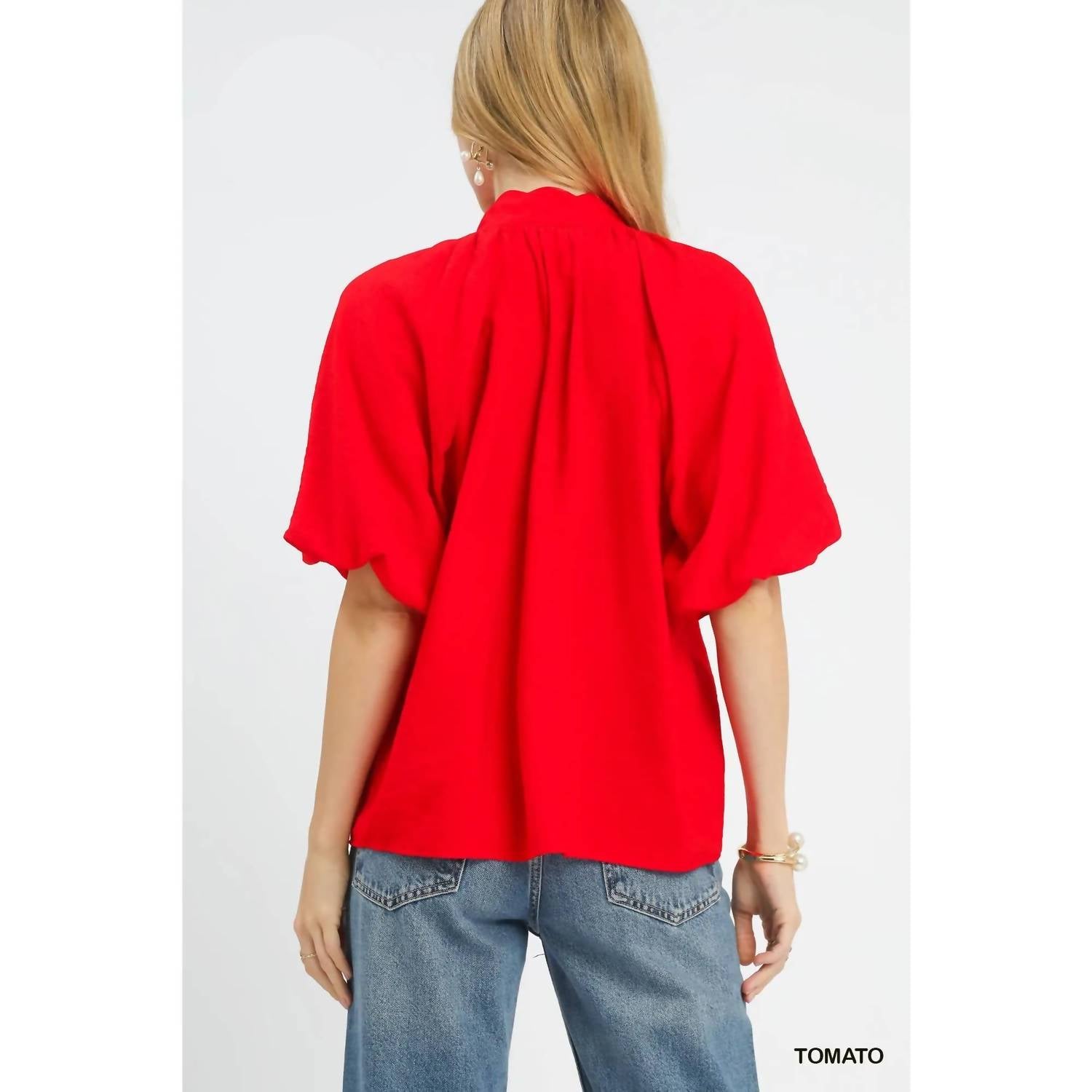 Style USA Embroidered Boho Top in tomato - women's blouse - detail view