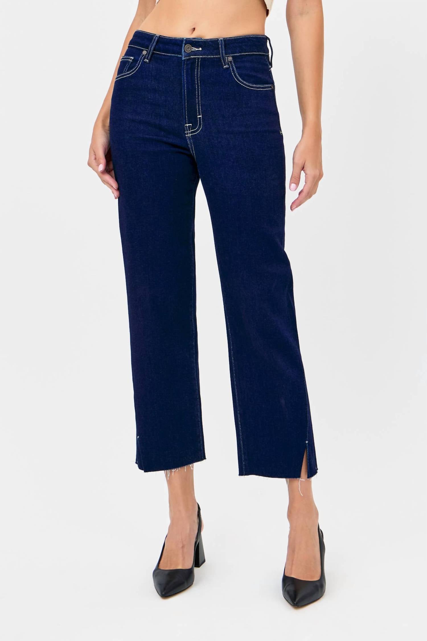 Hidden - Hem Slit Cropped Jeans
