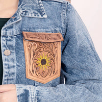 American Darling - Genuine Leather Hand Tooled Carved Denim Jacket
