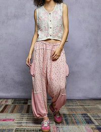 Pol - Fernanda Boho Prairie Lillies Embroidery Button Down Vest Top