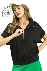 Umgee - Peony Luxe Half-Zip Relaxed Top