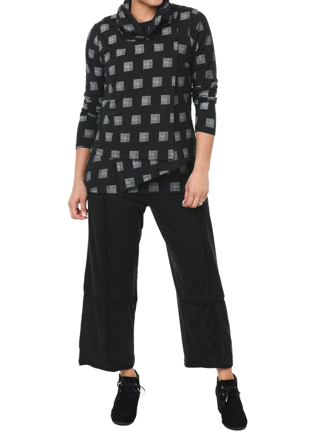 Tulip Clothing Bristol Cowl Neck Pullover Sweatshirt in black - women's top - alternate view