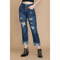 Myra - Amora Cuffed Hem Distressed Boyfriend Jeans