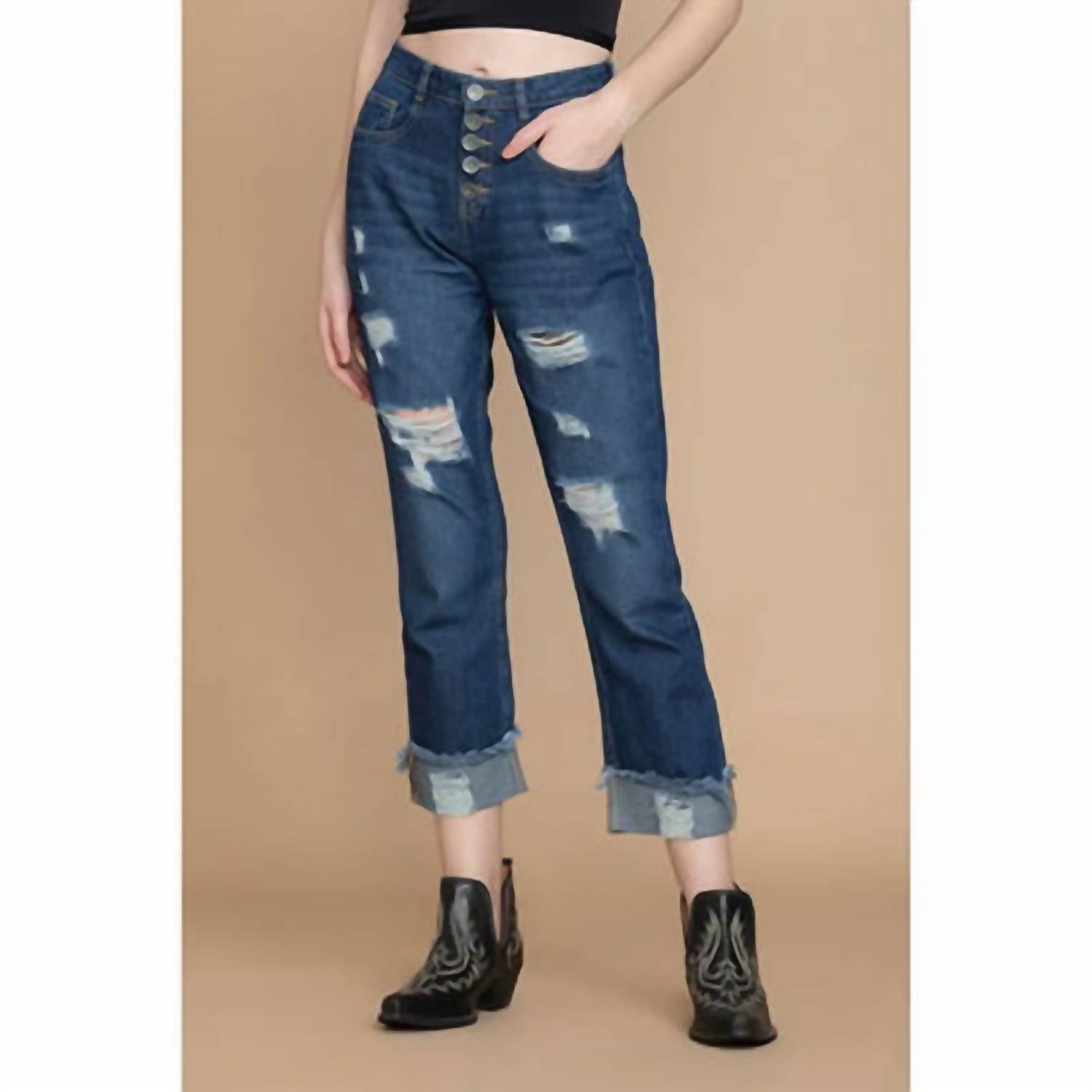 Myra - Amora Cuffed Hem Distressed Boyfriend Jeans