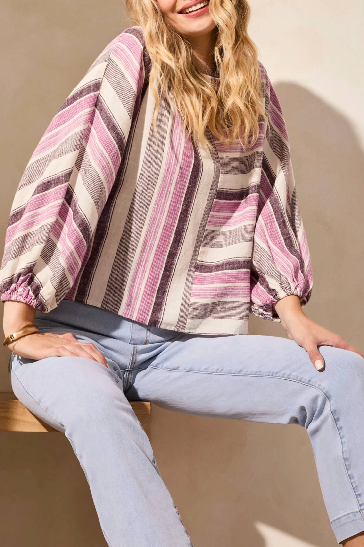 Tribal - Boat Neck Dolman Sleeves Blouse