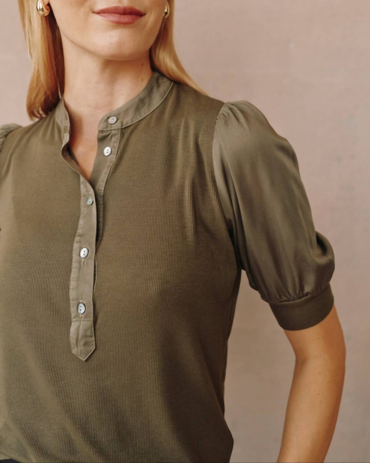 Bella Dahl - Short Sleeve Placket Mixed Shirt