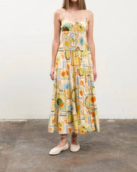 MOON RIVER Fruit Tile Print Spaghetti Strap Midi Dress in orange multi - women's dress
