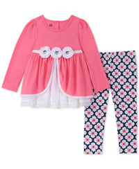 Kids Headquarters - Little Kid Girls Floral Trim Print Tunic 2 Piece Set