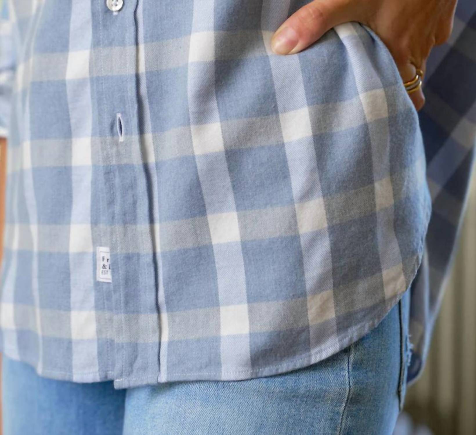 Frank & Eileen Women's Relaxed Button Up Top in light blue and white - women's shirt - alternate view
