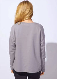 ESCAPE BY HABITAT Heart Printed Cotton Fleece Pullover in fog - women's top - detail view