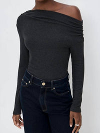 STAUD Women's Philomena Top in charcoal - women's long sleeve top - detail view