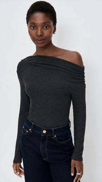 STAUD Women's Philomena Top in charcoal - women's long sleeve top - alternate view