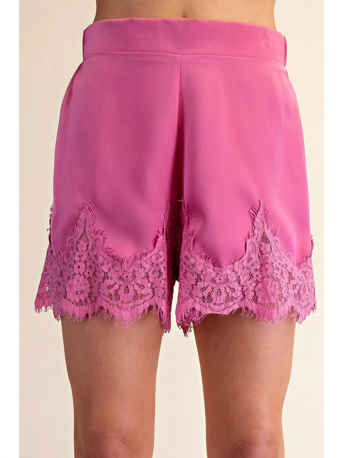 Glam - Satin Short With Lace Trim Detail Short