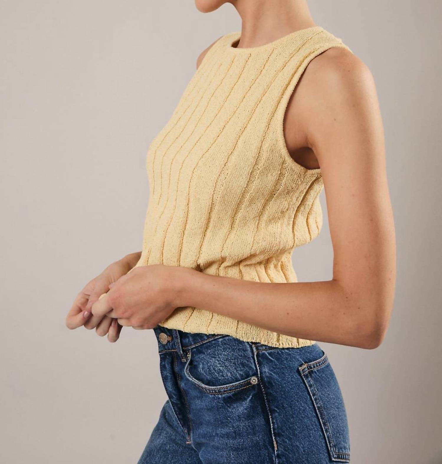 Sunday Edition Boat Neck Sleeveless Knit Top in butter - women's blouse - detail view