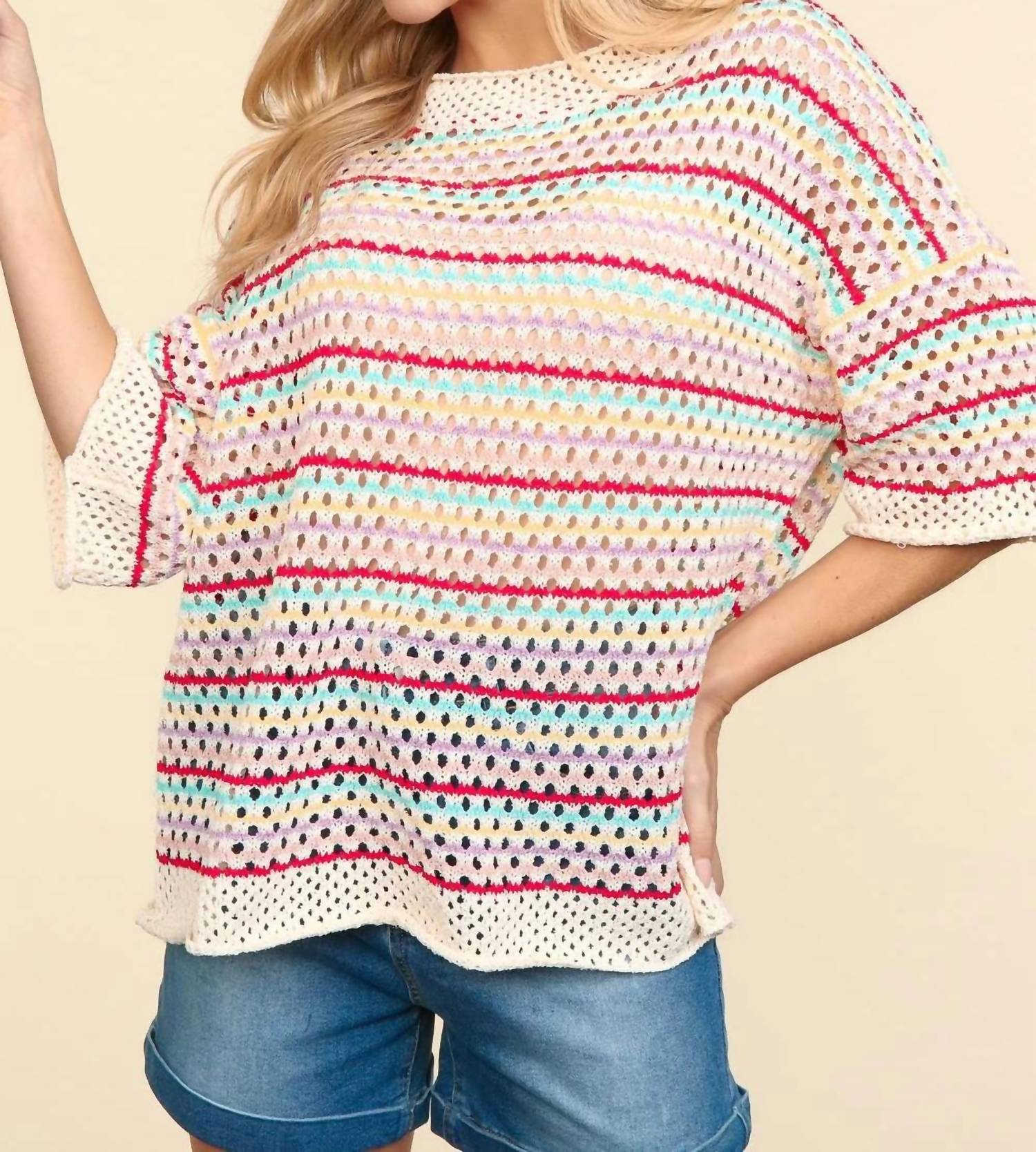 Haptics - Elbow Sleeve Sweater-knit Top