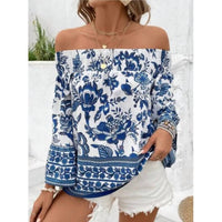 Wholesalesir Smocked Printed Off-Shoulder Blouse in blue - women's blouse - alternate view