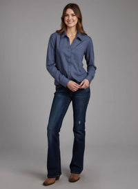 ROPER Long Sleeve Denim Western Shirt in blue - women's shirt - alternate view