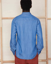Officine Générale Bd Lyocell Shirt in mid indigo - men's shirt - alternate view