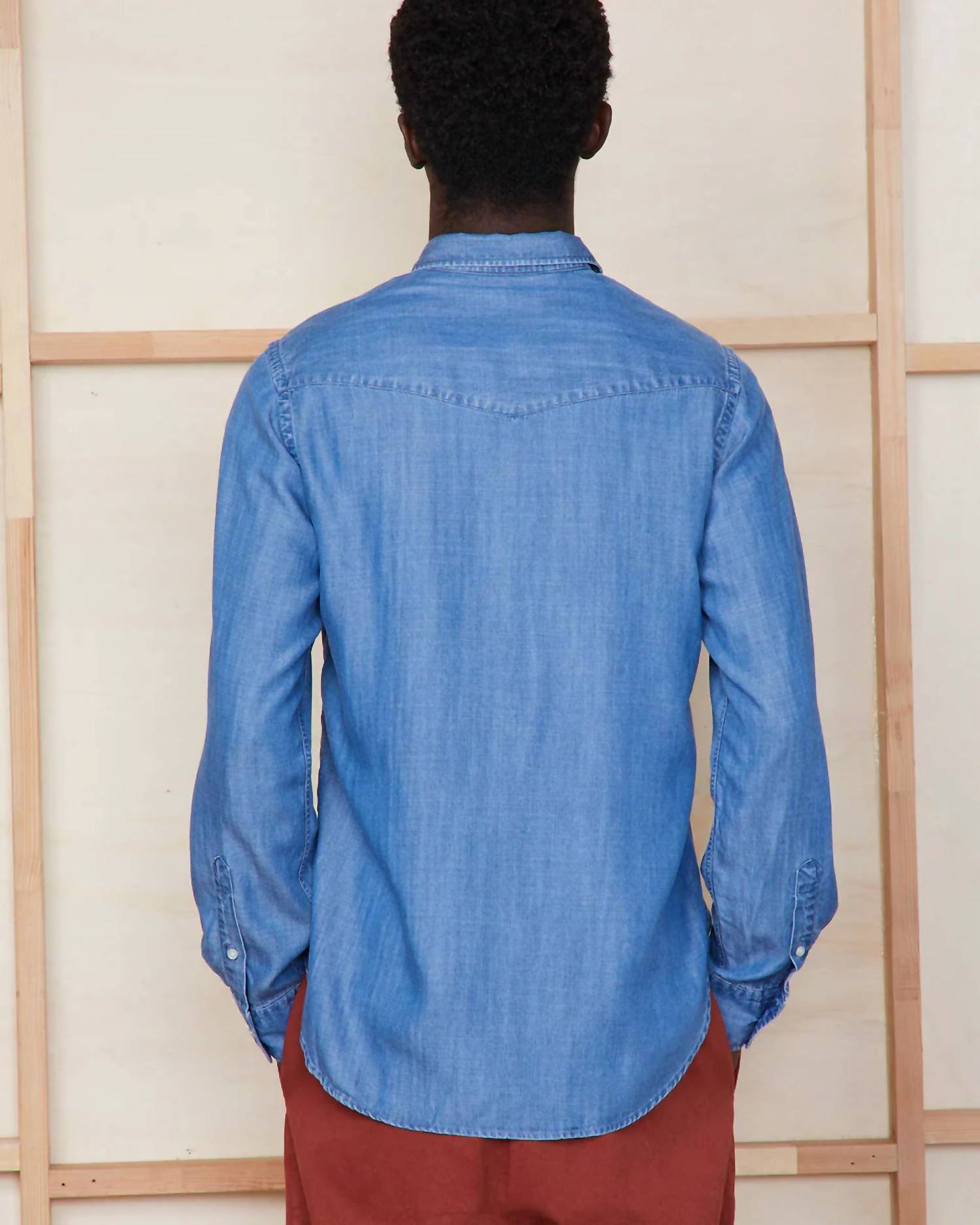Officine Générale Bd Lyocell Shirt in mid indigo - men's shirt - alternate view