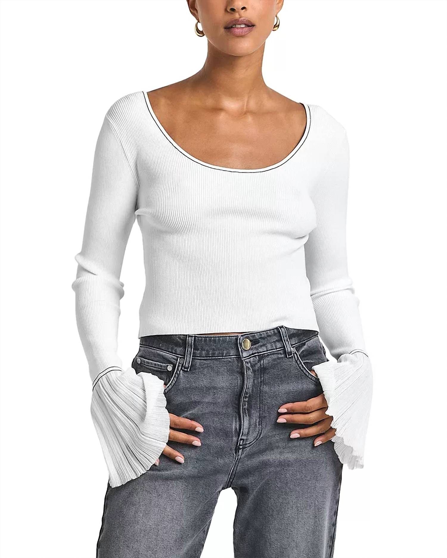 Derek Lam 10 Crosby Calliope Rib Knit Top in blanc de blanc - women's long sleeve top