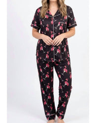 Shirley Stone - Short Sleeve Holiday Flamingo Pajama Set