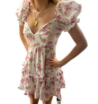 Sky To Moon - Floral Puff Sleeve Open Back Dress