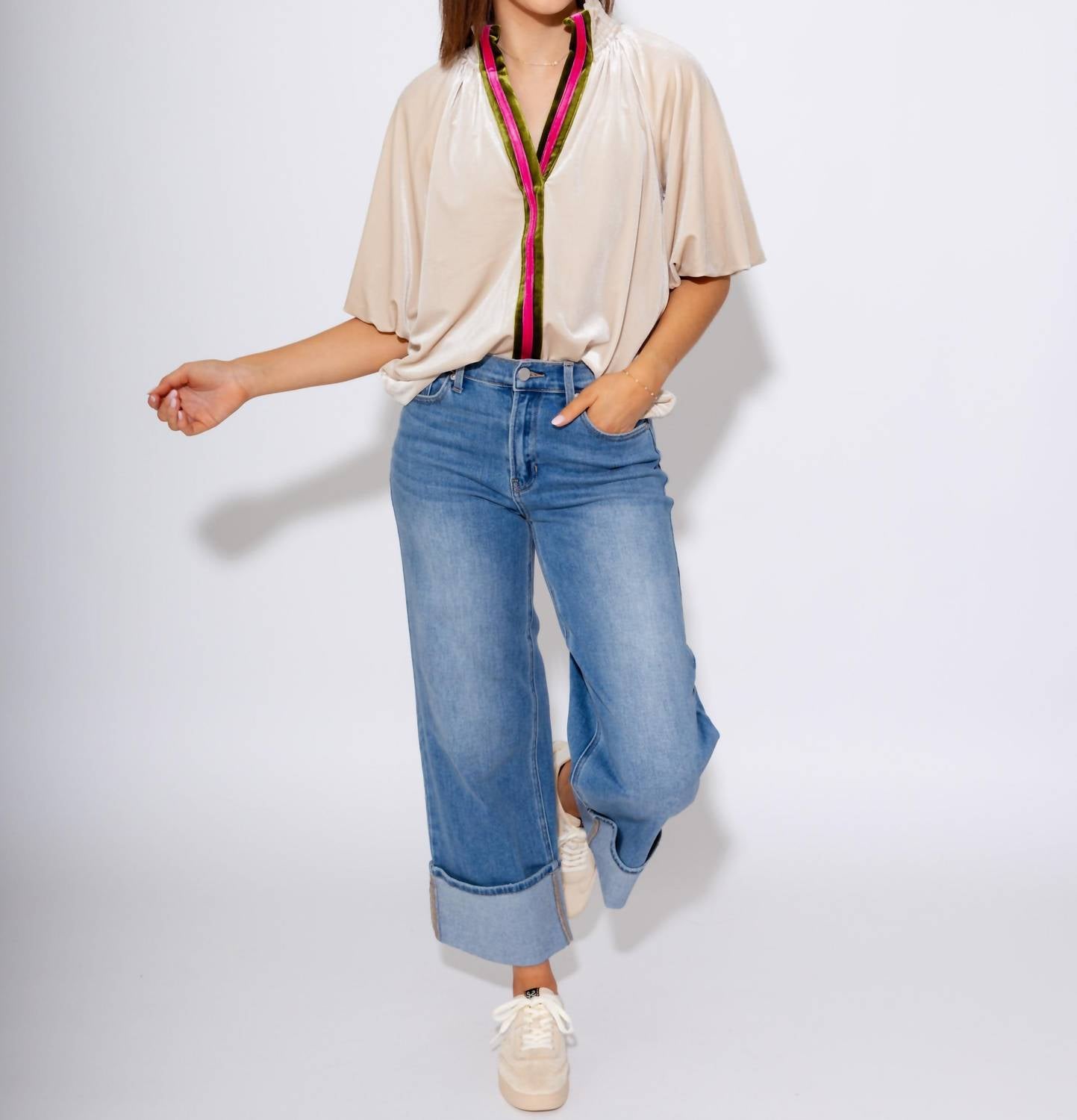 Thml - Split Neck Contrast Placket Blouse