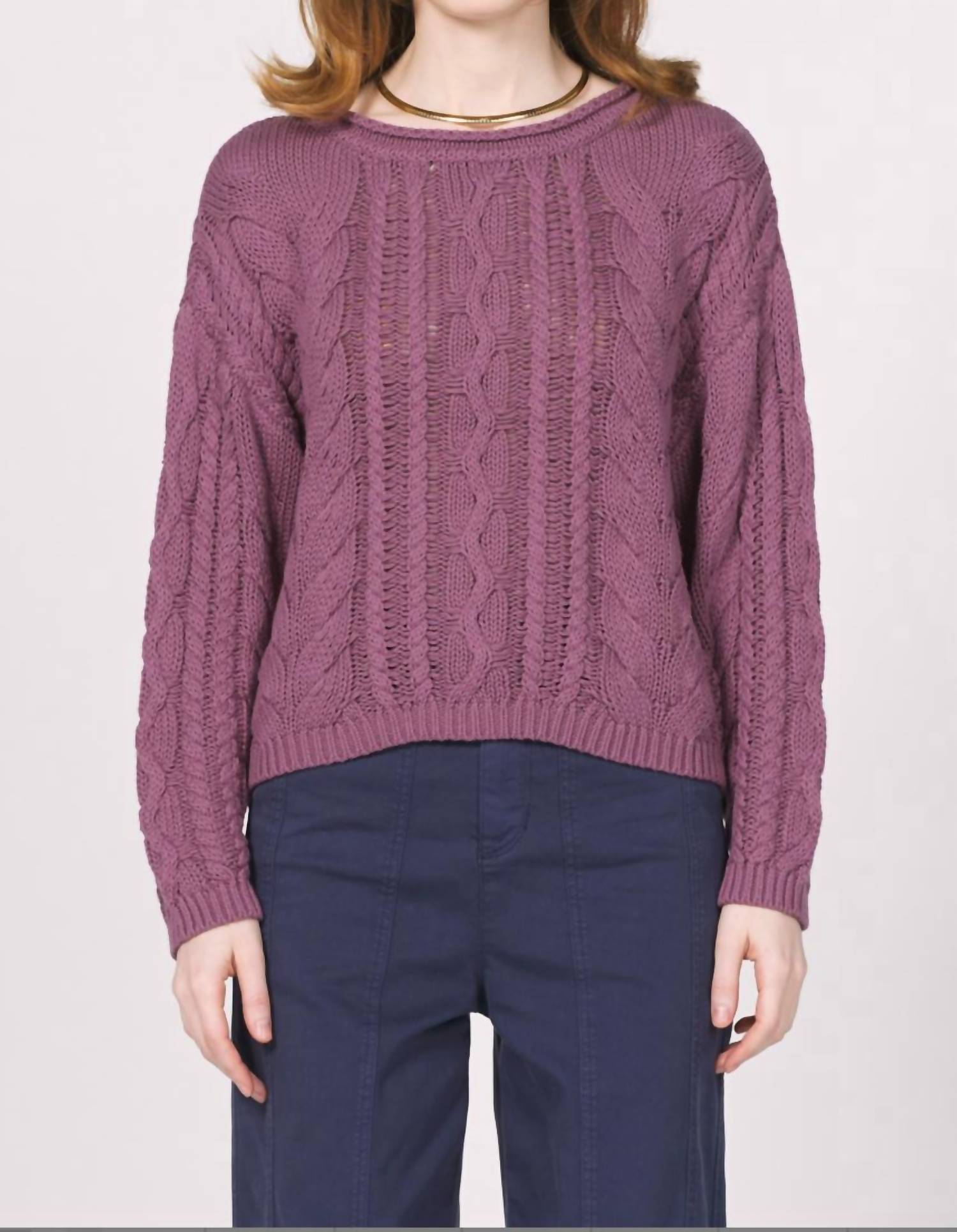 Another Love Niasha Cable Knit Sweater in orchid smoke - women's sweater
