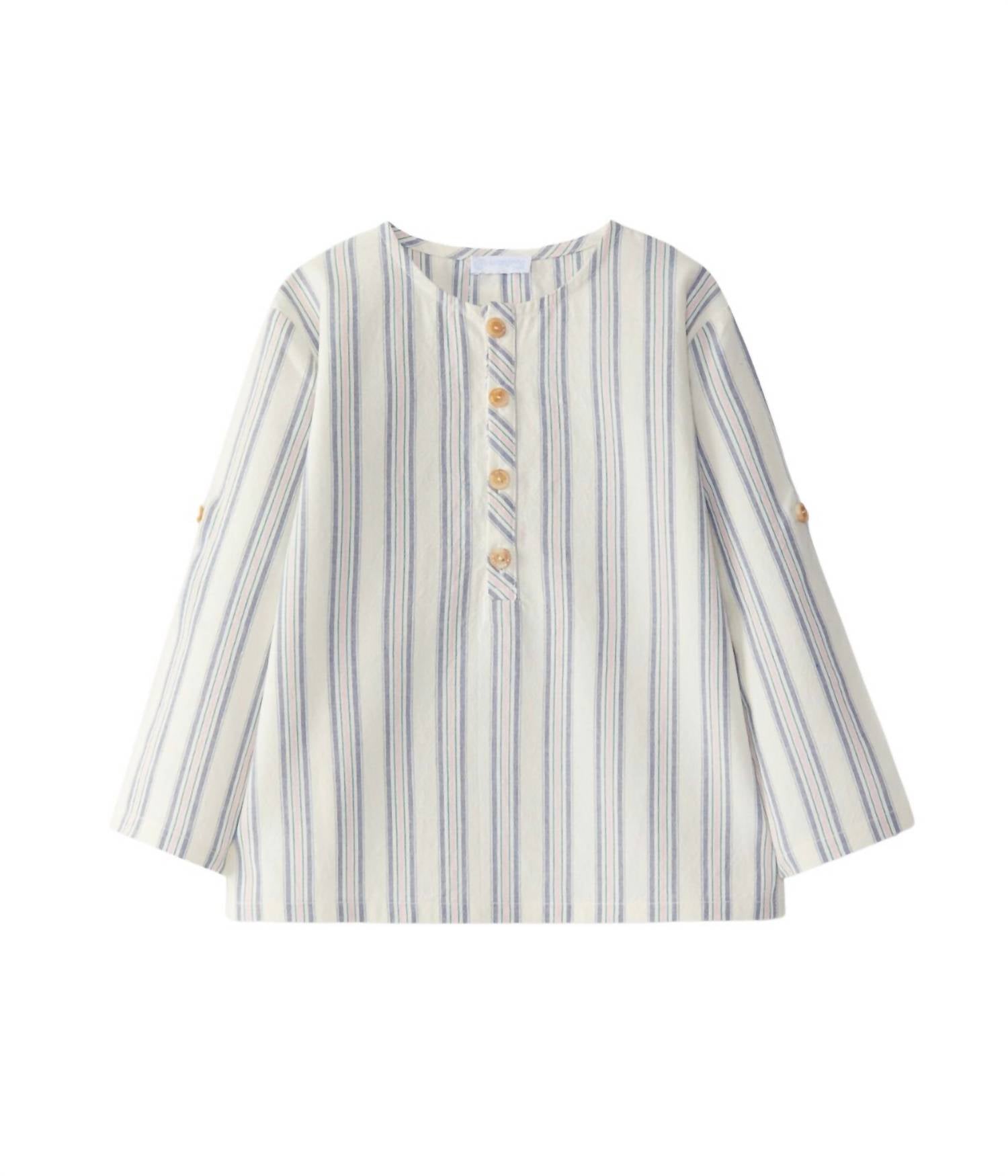 Laranjinha - Boy's Mandarin Collar Striped Shirt