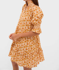 Hyacinth House Floral Mini Dress in burnt orange floral - women's dress - detail view