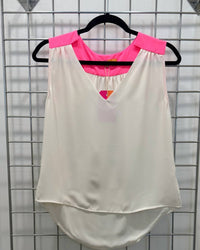 Vilagallo Women's V-neck Sleeveless Top in white pink - women's blouse