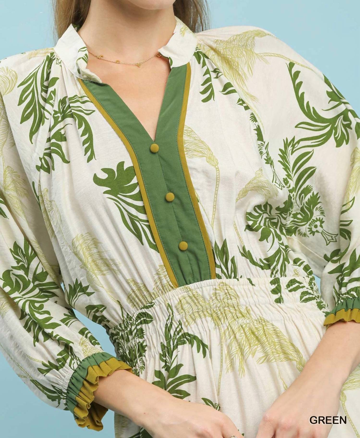Umgee - Tropical Leaf Midi Dress