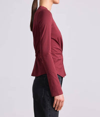 APIECE APART Twist Long Sleeve Volta Top in black cherry - women's long sleeve top - alternate view