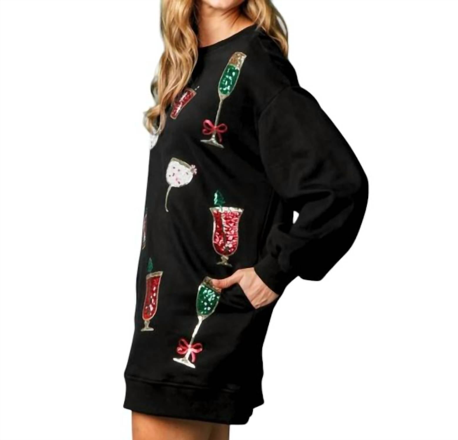 Fantastic Fawn - Holiday Cheer Embellished Sweatshirt Dress