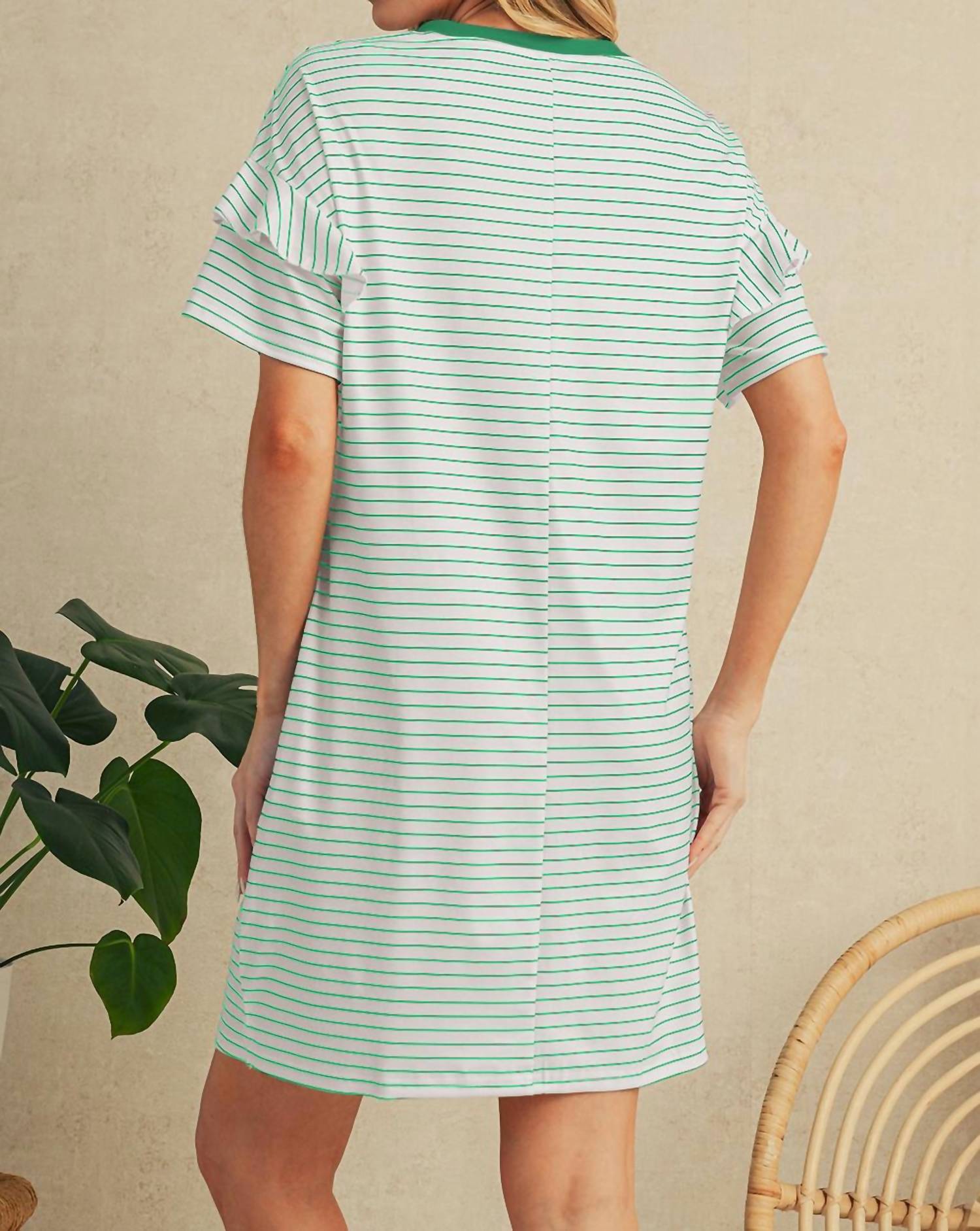 Shewin - Stripe Ruffle T-shirt Mini Dress