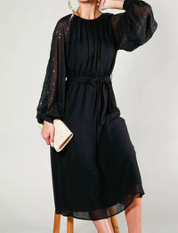 Vine & Love - Margot Sequin Tie-Waist Midi Dress